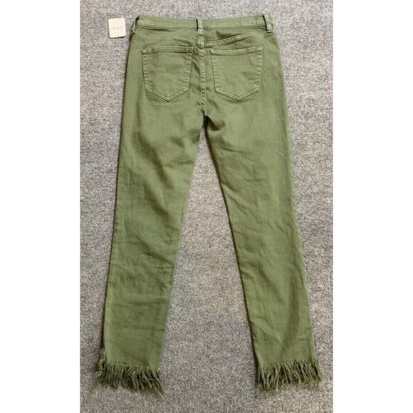 Free People Women Great Heights Fray Fringe Stretchy Cropped Ivy Green Jeans 26 - Picture 2 of 10